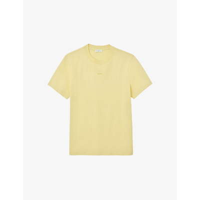 Sandro Logo-embroidered Crewneck Cotton-jersey T-shirt In Jaunes / Oranges