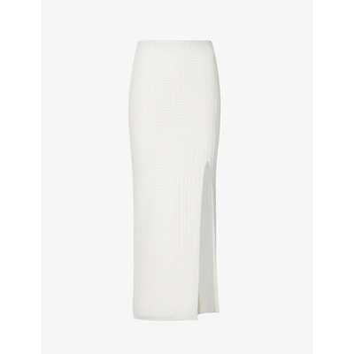 Pretty Lavish Crochet Knit Thigh Slit Skirt In Cream - Part Of A Set-white
