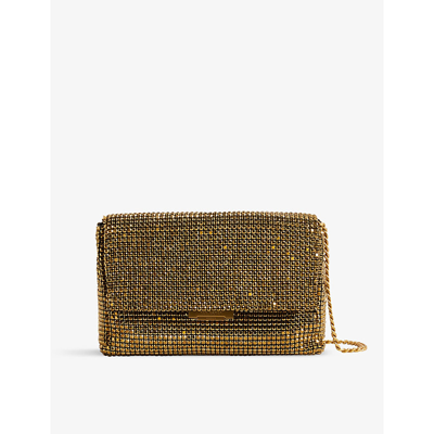 Ted Baker Gliters Crystal-embellished Woven Cross-body Bag In Gold