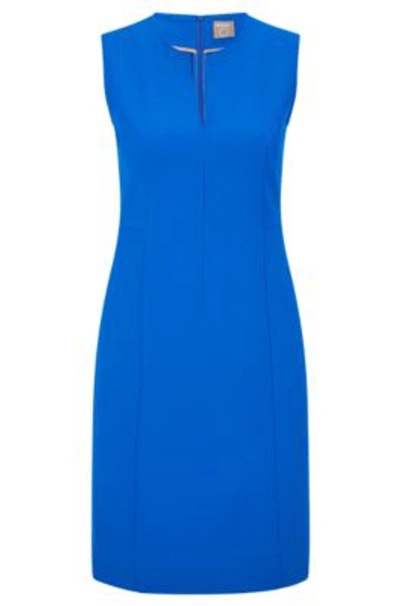 Hugo Boss Sleeveless Business Dress With Notch Neckline In Light Blue