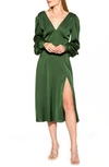 Alexia Admor Elysa Long Sleeve Satin Midi Dress In Emerald