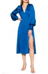 Alexia Admor Elysa Long Sleeve Satin Midi Dress In Lapis