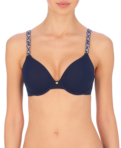 Natori Pure Luxe Full Fit Coverage T-shirt Everyday Support Bra (34b) Women's In Midnight Navy/antique Peach