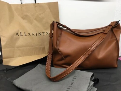 Pre-owned Allsaints Leather E/w Kita Large Sienna Brown Tote Bag Rrp £278