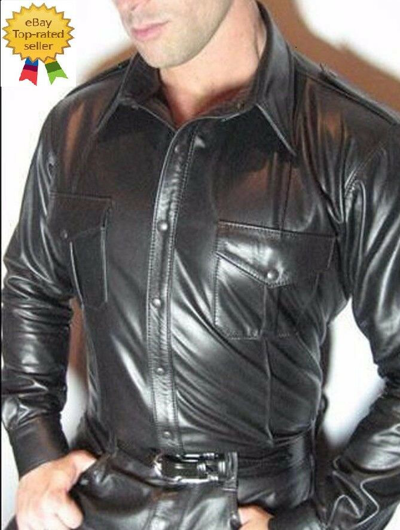 Pre-owned Police Fine Quality Men's Sheep Leather  Shirt Long Sleeves Leather Shirt