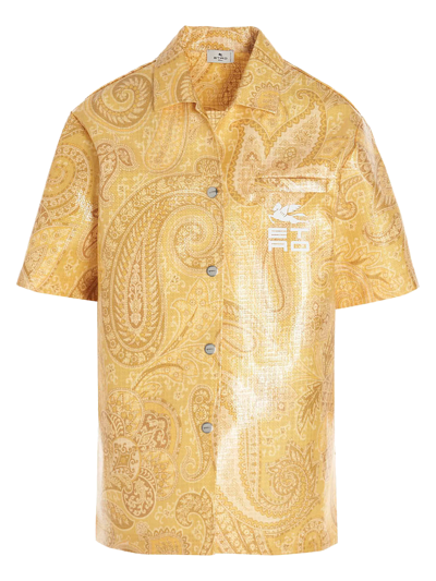 Etro Coated Paisley-print Ripstop Shirt In Yellow