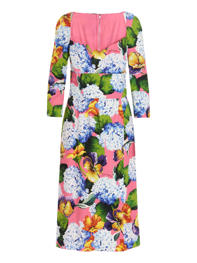 Dolce & Gabbana Floral-print Sweetheart-neck Crepe Midi Dress In Multicolor