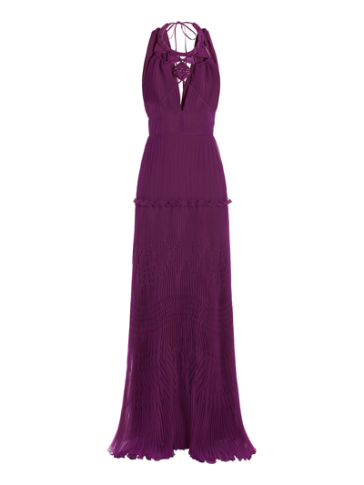Alberta Ferretti Pleated Silk Dress In Purple