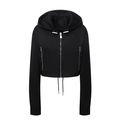 Givenchy Cropped Hooded Printed Shell Jacket In Black