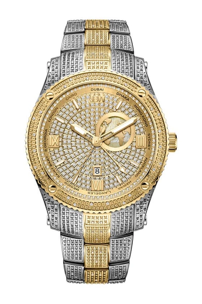 Jbw Jet Setter Gmt Diamond Bracelet Watch, 46mm In Two-tone