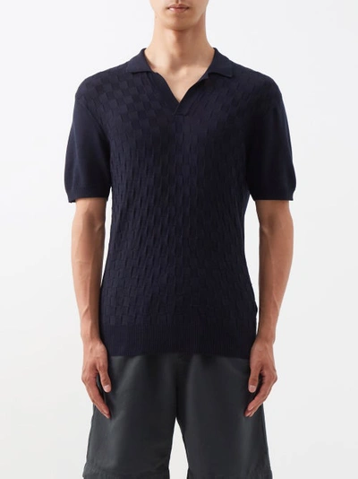 Orlebar Brown Horton Basket-stitched Silk-blend Polo Shirt In Night Iris