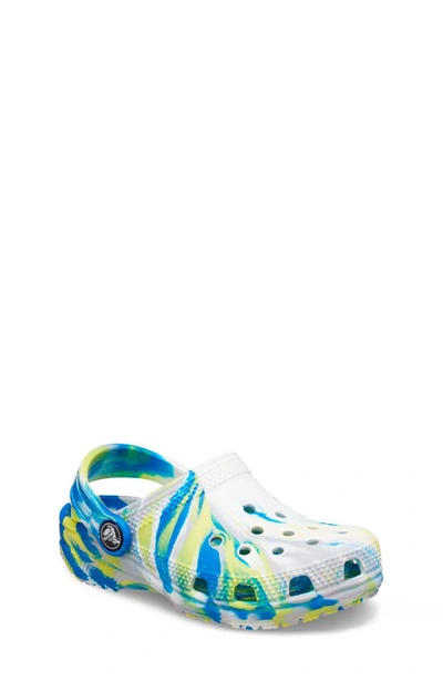 Crocs Classic Marbled Clog In White/ Bright Cobalt