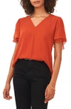 Vince Camuto V-neck Tulip Sleeve Chiffon Top In Rustic Orange