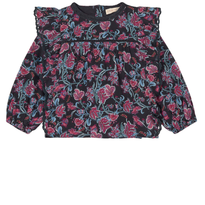 Louise Misha Kids' Floral Cotton Blouse In Charcoal Wild Flowers