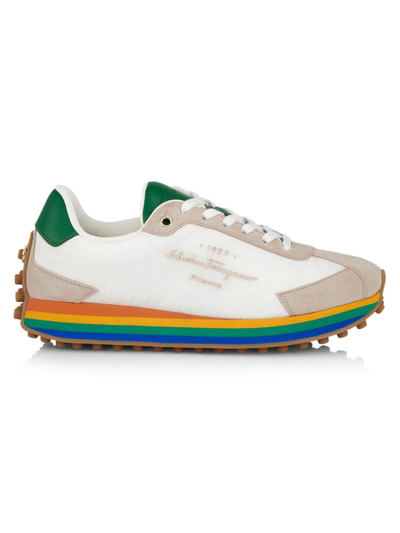 Ferragamo Iggy Rainbow-heel Retro Sneakers In White