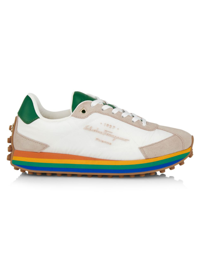 Ferragamo 20mm Iggy Leather & Mesh Sneakers In White