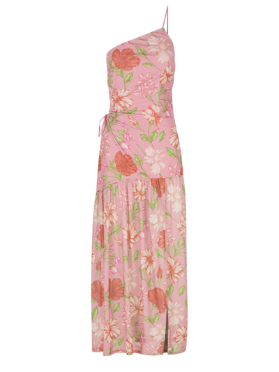 Hansen + Gretel Mood Ring Artillo Asymmetric Floral-print Midi-dress In Pink Oasis