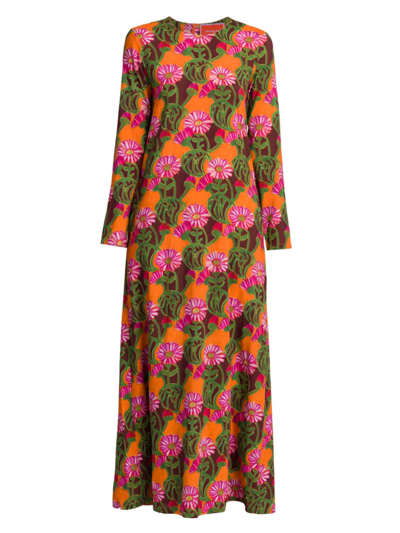 La Doublej Floral-print Crepe De Chine Maxi Dress In Orange Gerber