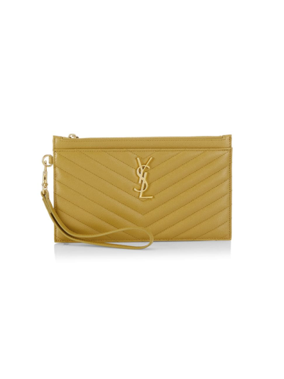 Saint Laurent Monogram Matelassé Leather Pouch In Light Chartreuse