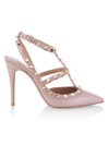 Valentino Garavani Strappy Pointed Toe Studded Pumps In Poudre