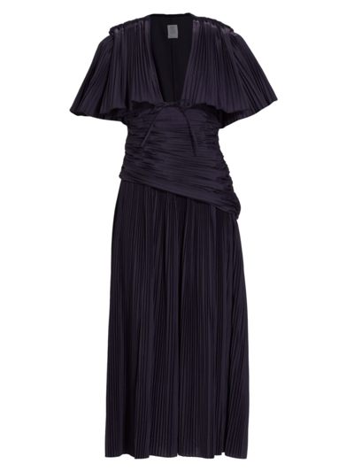 Rosie Assoulin Knife-pleated Capelette Midi-dress In Navy