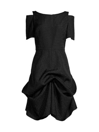 Shani Cold-shoulder Bustle Dress W/ Gathered Hem In Black