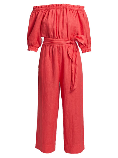 Joie Josepha Belted Linen Wide-leg Jumpsuit In Pink