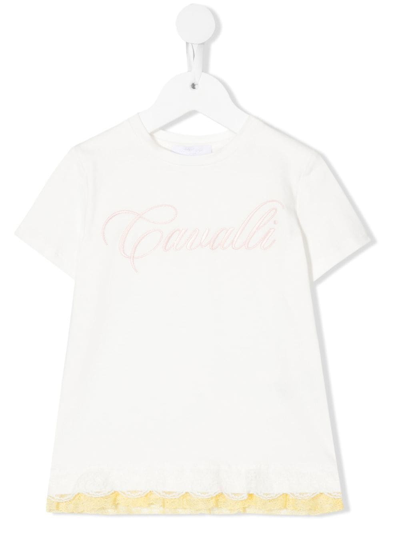 Roberto Cavalli Junior Kids' Embroidered Logo Cotton T-shirt In White