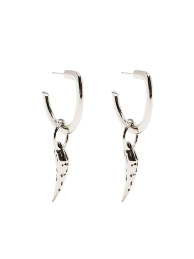 Roberto Cavalli Tiger Tooth Pendant Hoop Earrings In Silver