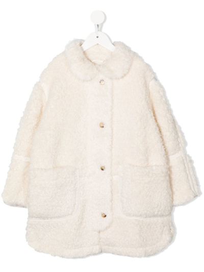 Chloé Kids' Faux-shearling Single-breasted Coat In White
