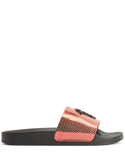 Giuseppe Zanotti Brett Hexagon-print Slides In Red