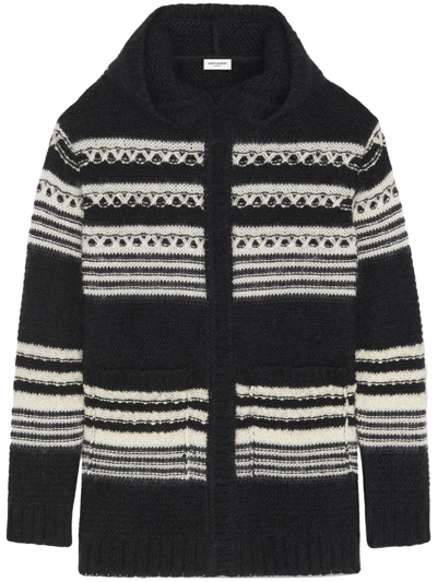 Saint Laurent Hooded Striped Mohair-blend Cardigan In Black