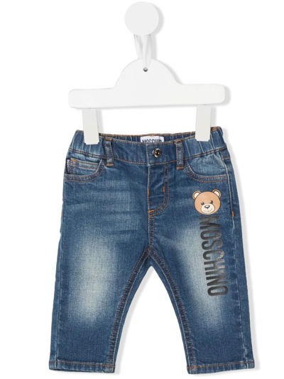 Moschino Babies' Logo-print Straight-leg Jeans In Denim Blu