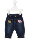 MOSCHINO LOGO-PRINT CONTRACT-STITCHING JEANS