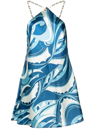 Cult Gaia Minna Chain-embellished Halter Mini Dress In Blue-med