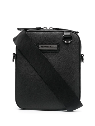 Karl Lagerfeld Logo Zipped Messenger Bag In Black