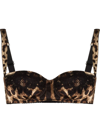 Dolce & Gabbana Leopard-print Stretch Silk Balconette Bra In Brown