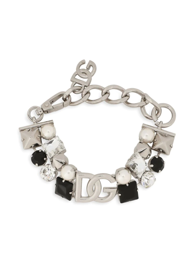 Dolce & Gabbana Dg Logo Crystal Bracelet In Silver