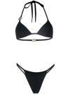 Dolce & Gabbana Embellished Halterneck Triangle Bikini In Black