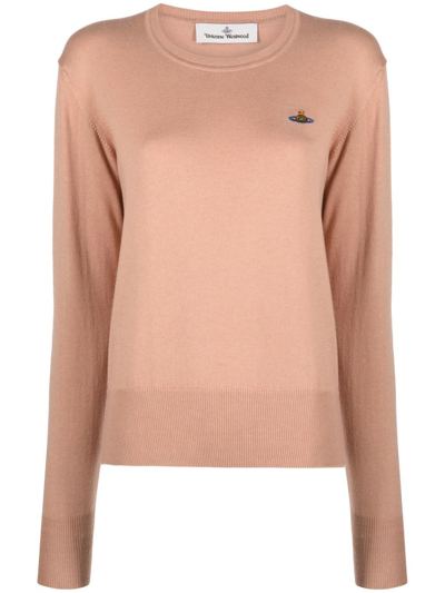 Vivienne Westwood Orb-logo Embroidery Cotton-cashmere Jumper In Neutrals
