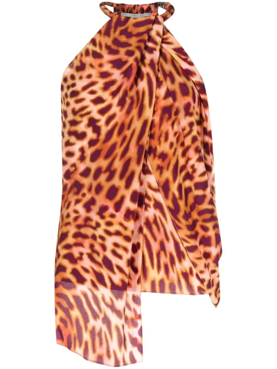 Stella Mccartney Animal-print Draped Blouse In Orange