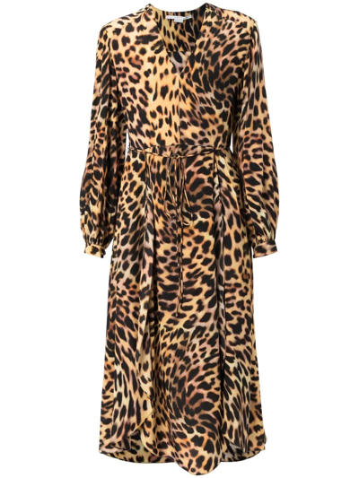 Stella Mccartney Yellow Silk Maxi Dress With All-over Cheetah Print In Tortoise Shell