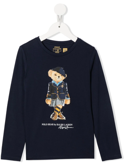 Ralph Lauren Kids' Logo-print Long-sleeve T-shirt In Blue