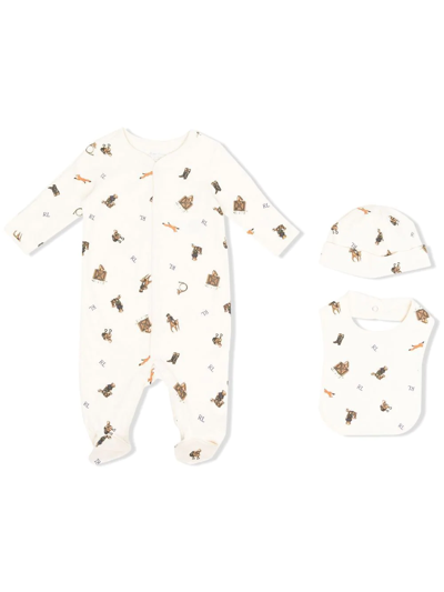 Ralph Lauren Babies' All-over Logo-print Three-piece Set In White