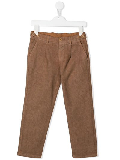 Aspesi Kids' Mid-rise Straight-leg Trousers In Brown