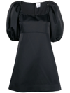 Patou Short Dress With Puff Sleeves And Boat Neckline In Black