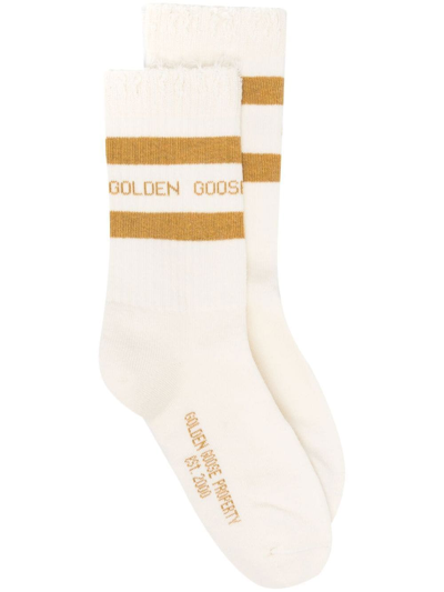 Golden Goose Logo Embroidered Socks In Bianco