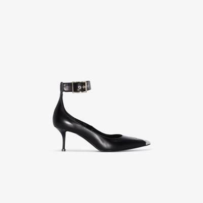 Alexander Mcqueen Black Punk 65 Metal Toe Leather Pumps