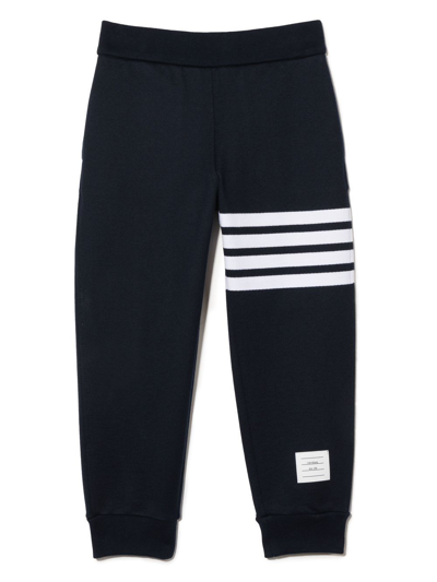 Thom Browne Kids' 4-bar Stripe Cotton Track Pants In Blue