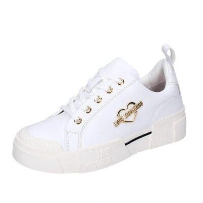 Pre-owned Moschino Damen Schuhe Love  38 Eu Sneakers Weiss Leder Bf674-38